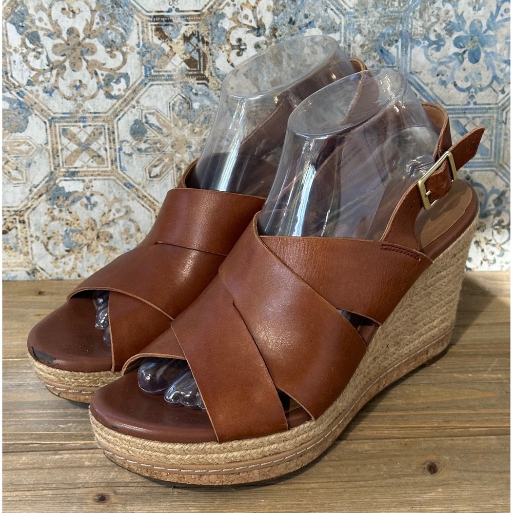 Clarks Artisan Leather Wedge Sandals Espadrille Women 9 Brown Fall Chic Neutral